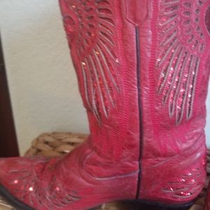 Red leather bling cowboy boots